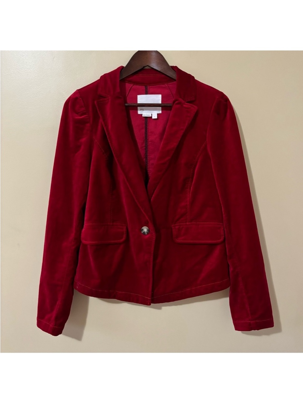 Anthropologie| Cranberry Red Velvet Blazer Size L